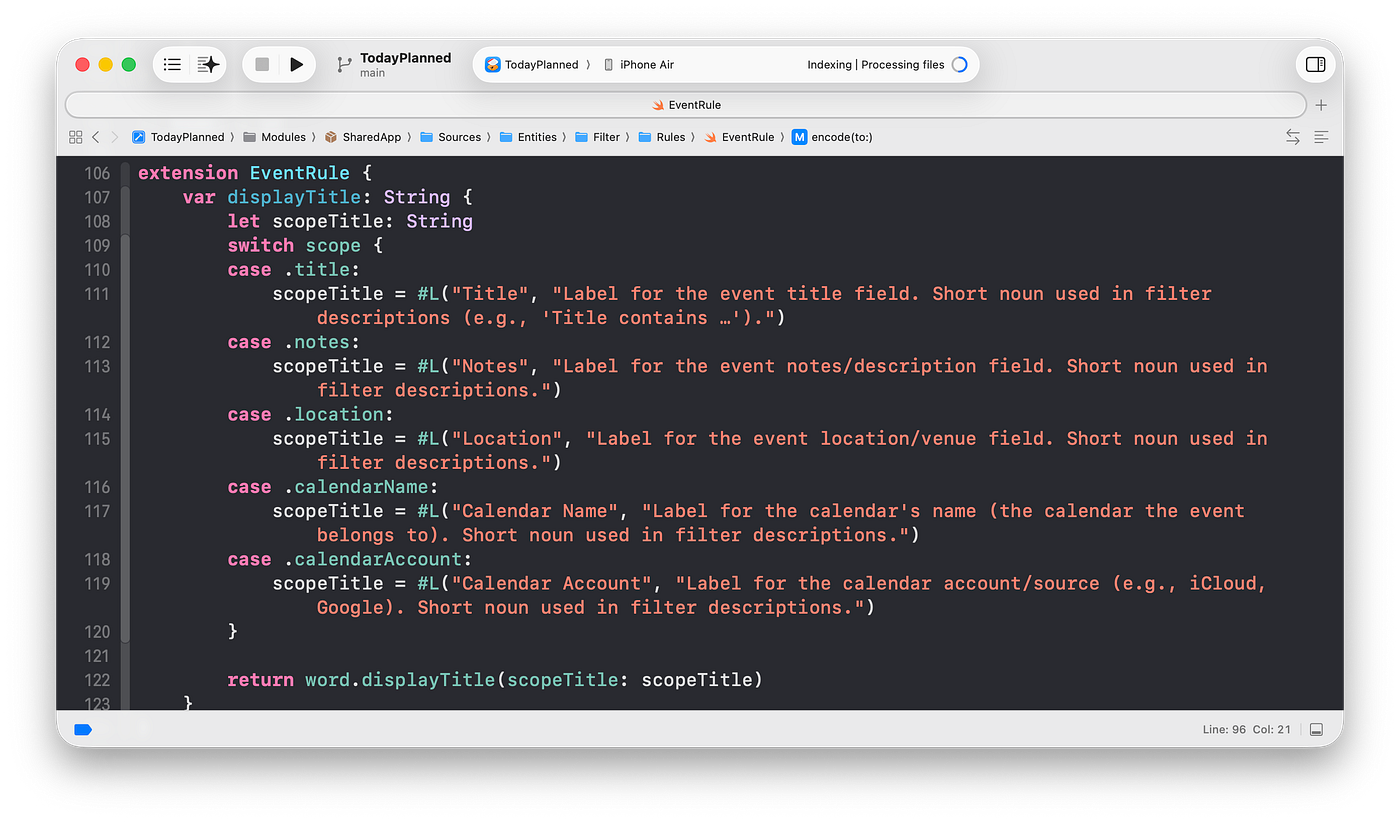 Today Planned localization macro with contextual comments